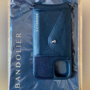 Bandolier Hailey iPhone 11 Side Slot crossbody in black/nickel pebble leather